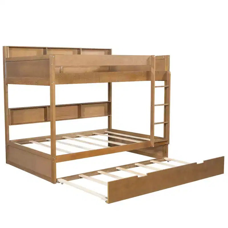 Bunk Bed with Trundle and Built-In Storage Shelves