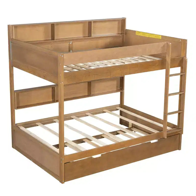 Bunk Bed with Trundle and Built-In Storage Shelves