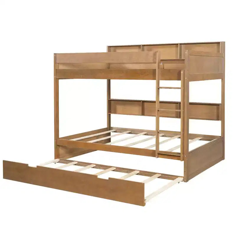 Bunk Bed with Trundle and Built-In Storage Shelves