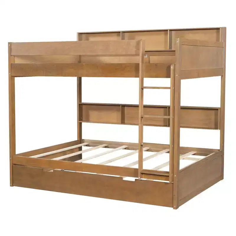 Bunk Bed with Trundle and Built-In Storage Shelves
