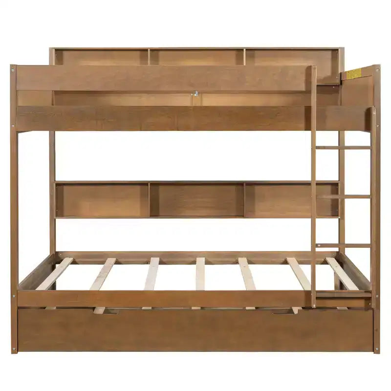 Bunk Bed with Trundle and Built-In Storage Shelves