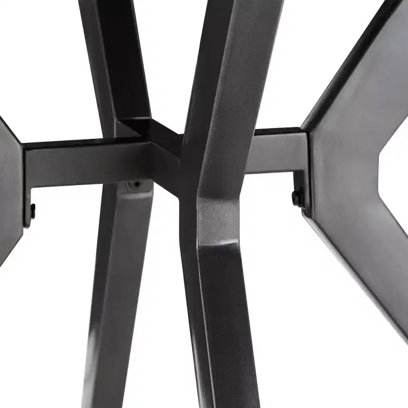 4-Person Round Dining Table, Light Pine Wood Finish & Iron Gray Metal Base