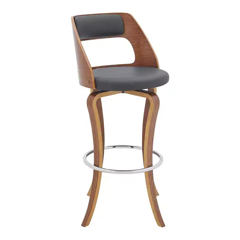 29" Faux Leather and Wood Swivel Bar Stool