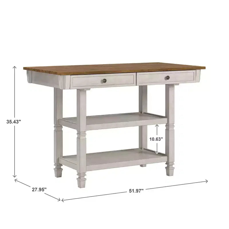 Two-Tone Kitchen Island with Oak Top, Antique Black, Rubberwood