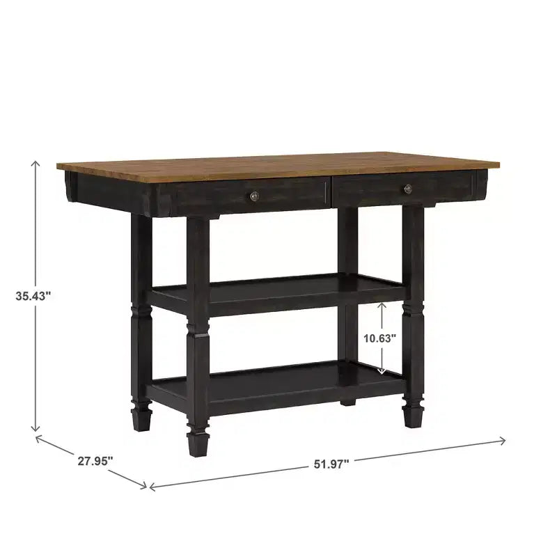 Two-Tone Kitchen Island with Oak Top, Antique Black, Rubberwood
