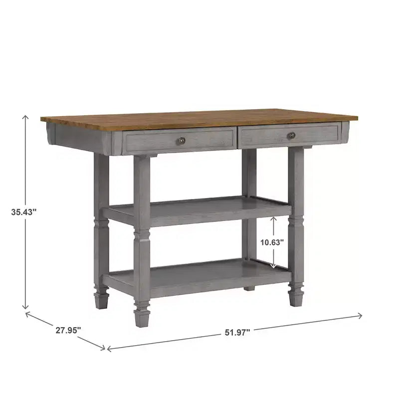 Two-Tone Kitchen Island with Oak Top, Antique Black, Rubberwood