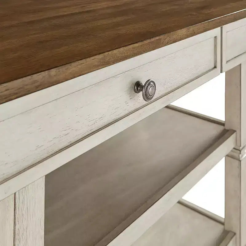 Two-Tone Kitchen Island with Oak Top, Antique Black, Rubberwood