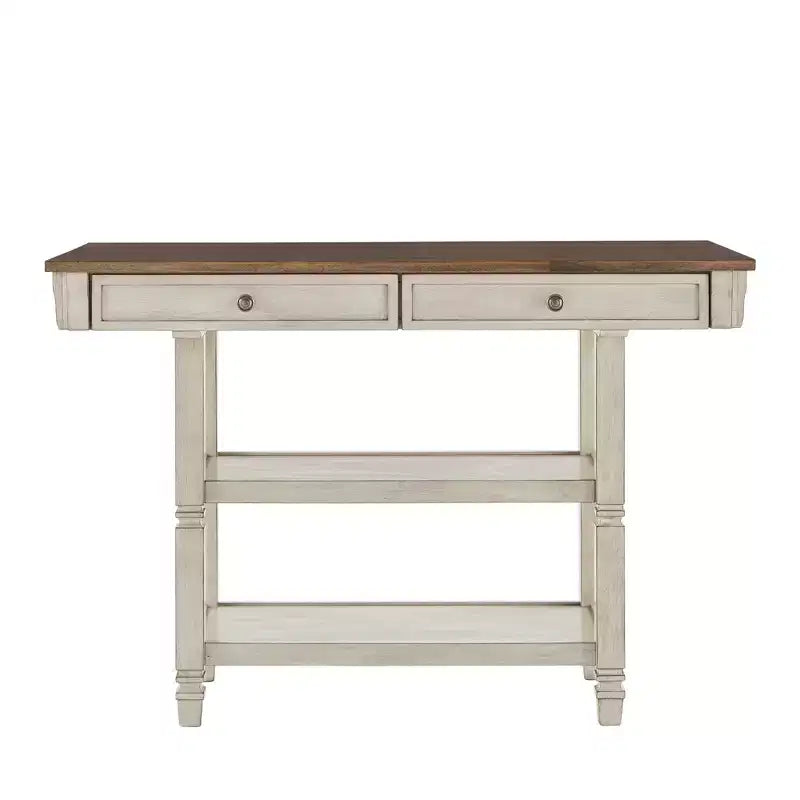 Two-Tone Kitchen Island with Oak Top, Antique Black, Rubberwood