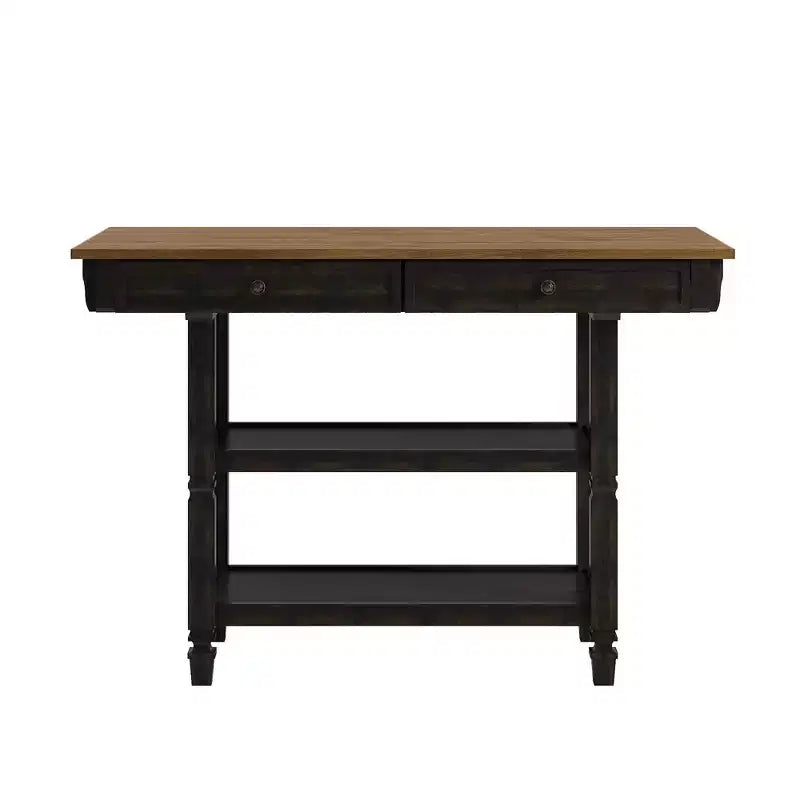 Two-Tone Kitchen Island with Oak Top, Antique Black, Rubberwood