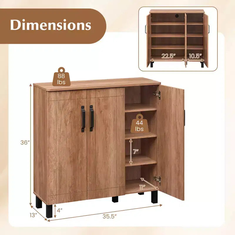 5-Tier Shoe Storage Cabinet with 3 Doors, Removable Shelves & Ventilation Hole