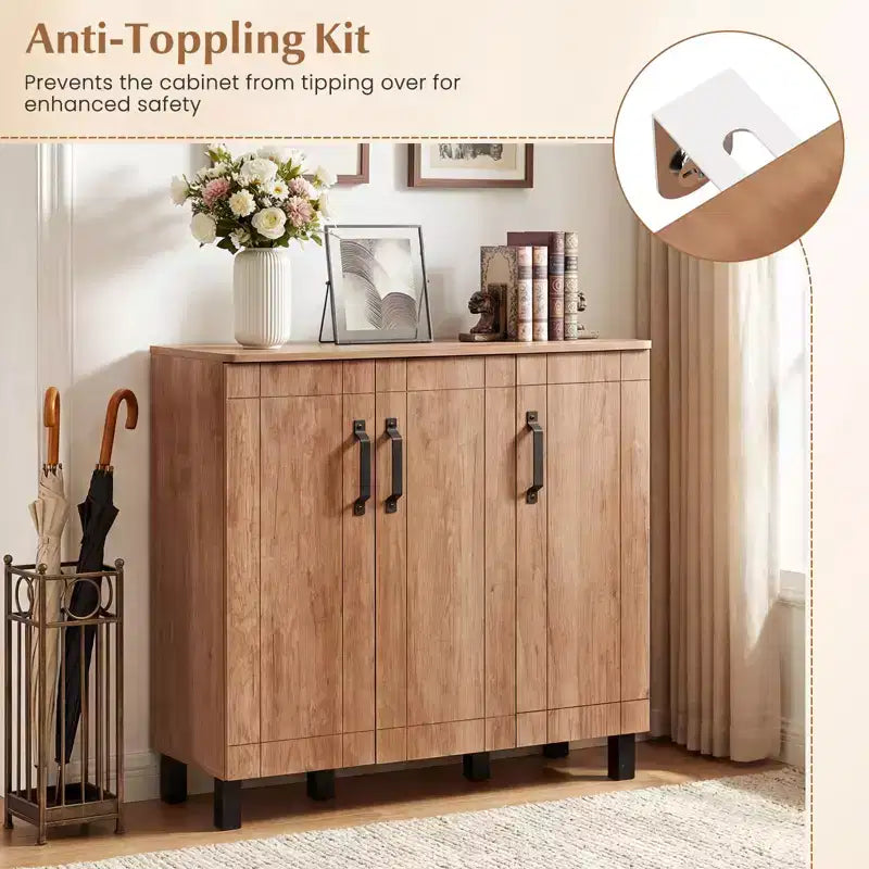 5-Tier Shoe Storage Cabinet with 3 Doors, Removable Shelves & Ventilation Hole