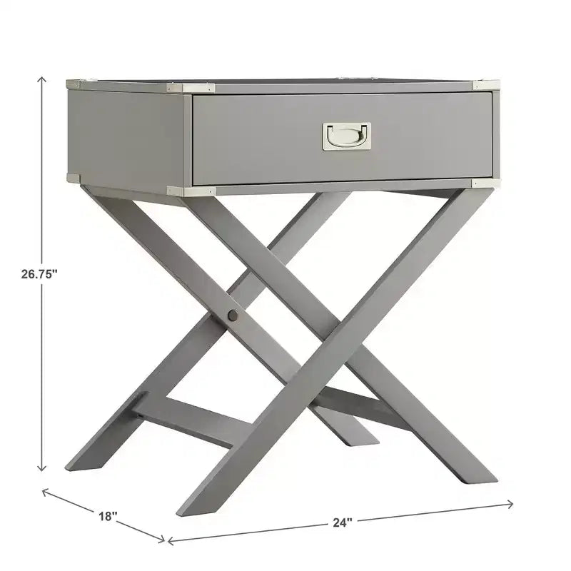X-Base Wood Campaign Table Nightstand, Blue