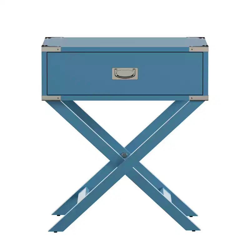 X-Base Wood Campaign Table Nightstand, Blue