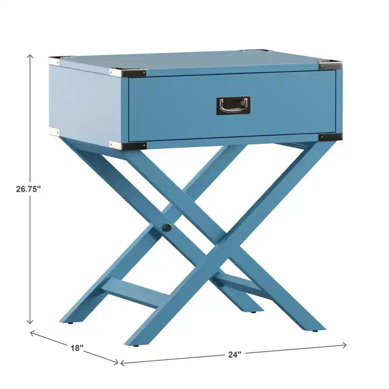 X-Base Wood Campaign Table Nightstand, Blue