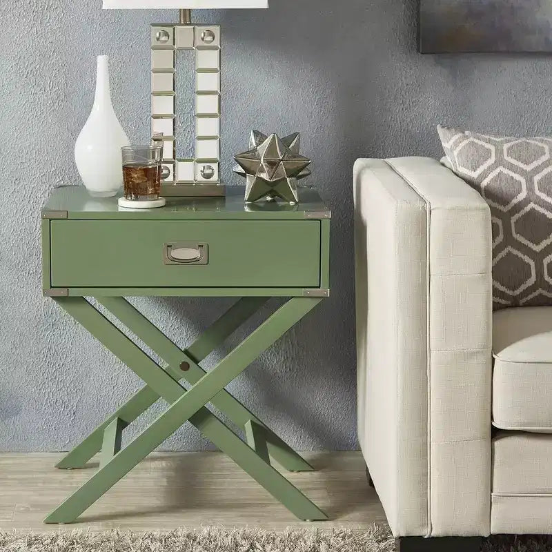 X-Base Wood Campaign Table Nightstand, Blue