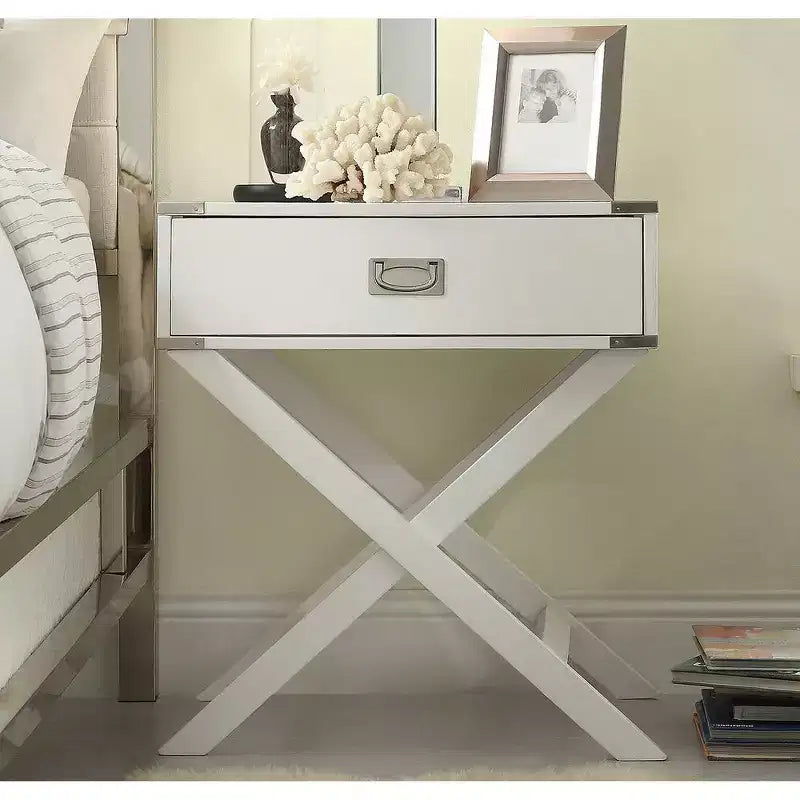 X-Base Wood Campaign Table Nightstand, Blue