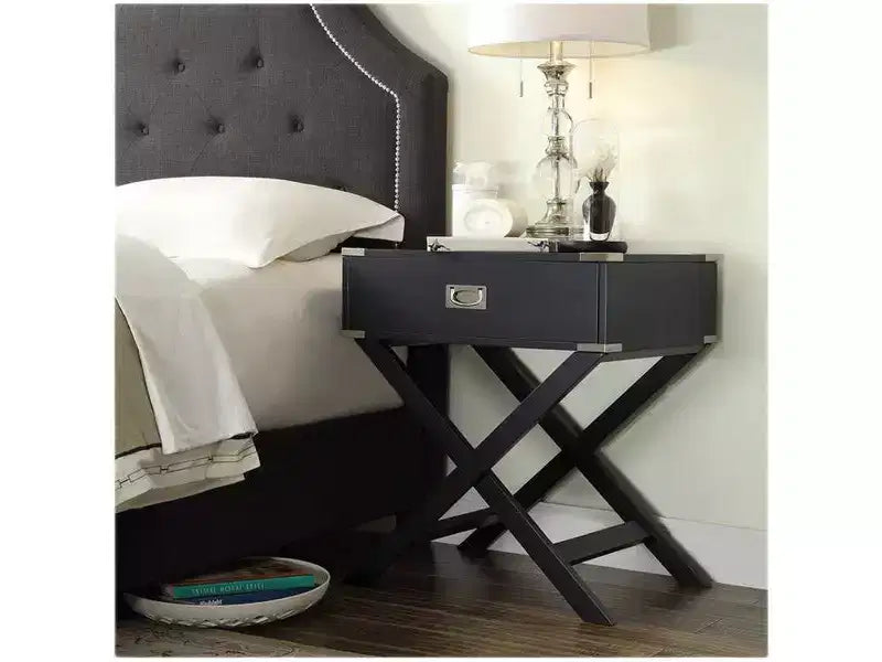 X-Base Wood Campaign Table Nightstand, Blue
