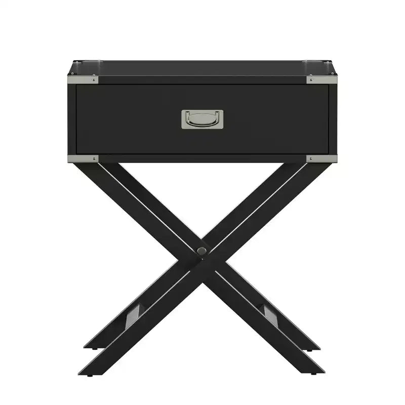 X-Base Wood Campaign Table Nightstand, Blue