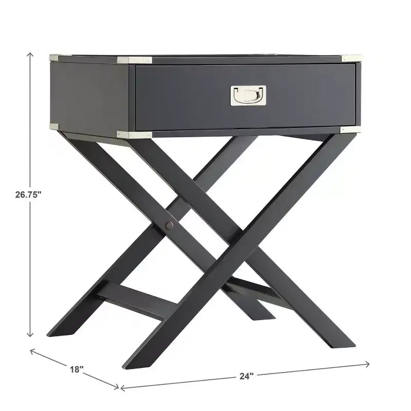 X-Base Wood Campaign Table Nightstand, Blue