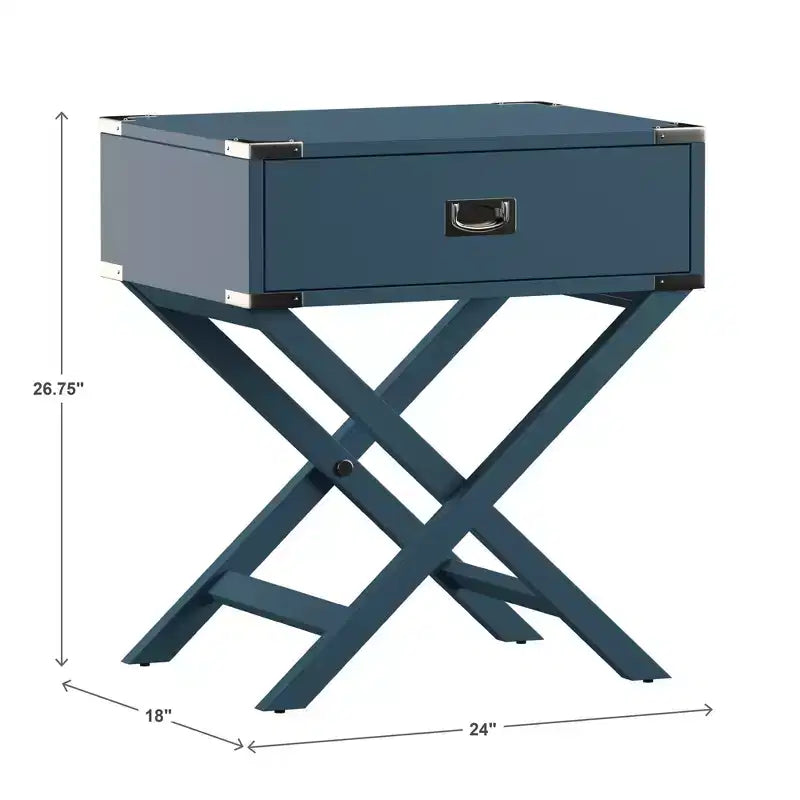 X-Base Wood Campaign Table Nightstand, Blue