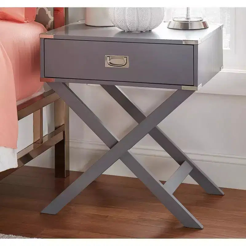 X-Base Wood Campaign Table Nightstand, Blue
