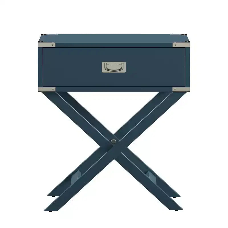 X-Base Wood Campaign Table Nightstand, Blue