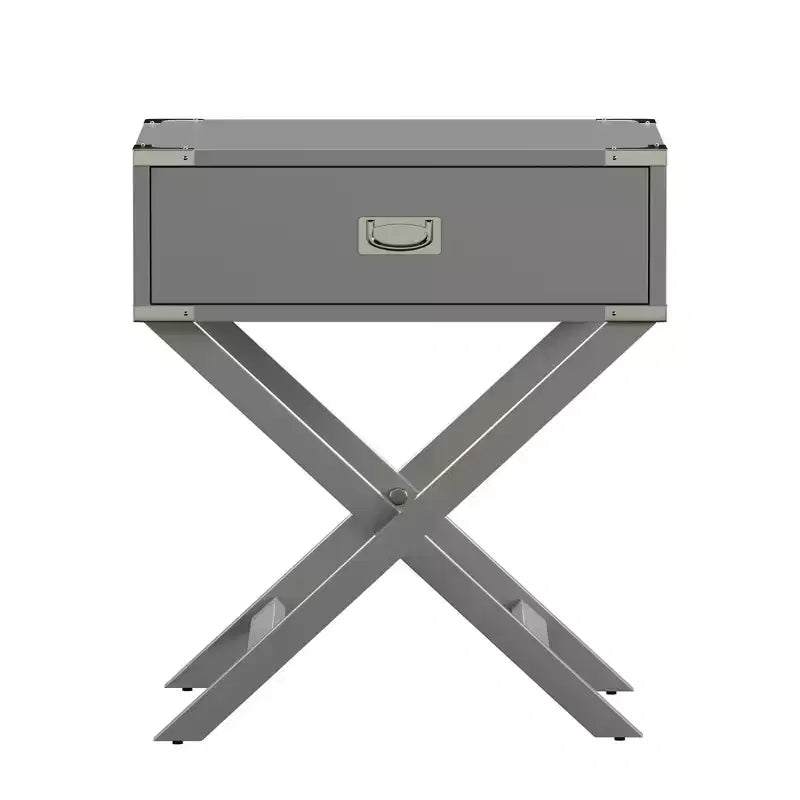X-Base Wood Campaign Table Nightstand, Blue