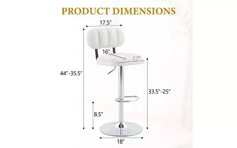 Set of 2 Adjustable Height Bar Stools with PU Leather Seat & Chrome Footrest