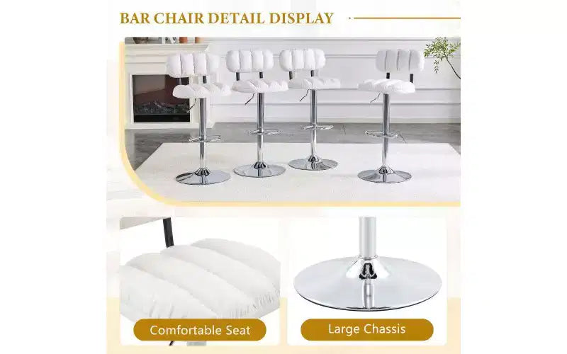 Set of 2 Adjustable Height Bar Stools with PU Leather Seat & Chrome Footrest