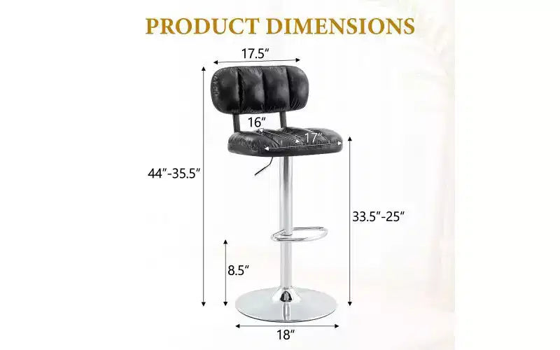 Set of 2 Adjustable Height Bar Stools with PU Leather Seat & Chrome Footrest