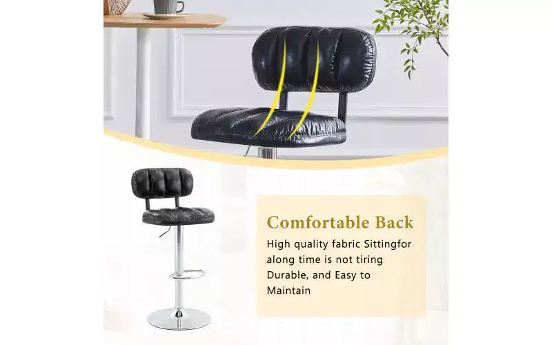 Set of 2 Adjustable Height Bar Stools with PU Leather Seat & Chrome Footrest