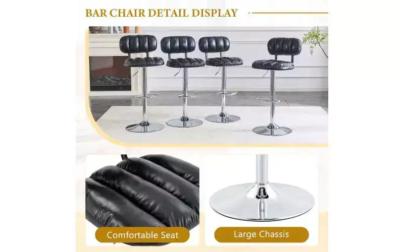 Set of 2 Adjustable Height Bar Stools with PU Leather Seat & Chrome Footrest