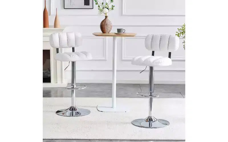 Set of 2 Adjustable Height Bar Stools with PU Leather Seat & Chrome Footrest