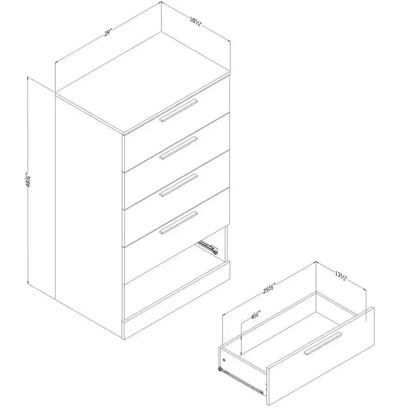 5-Drawer Chest Storage Unit, Weathered Oak, Particle Board Frame, Meets ASTM Safety Standards