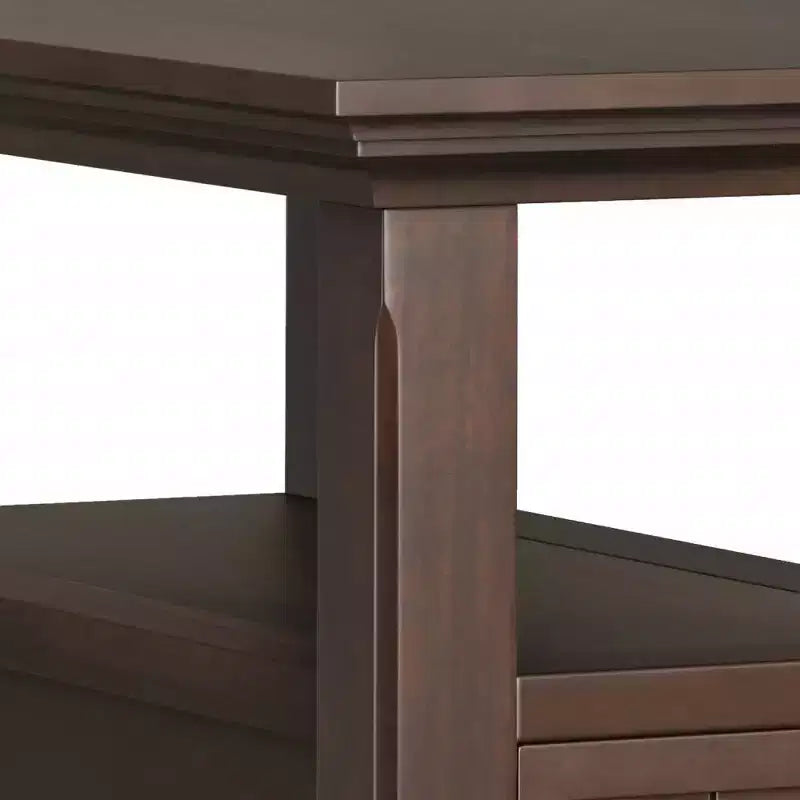 Narrow Side Table with Drawer, Brunette Brown, Storage Shelf, Lacquered Pine Frame