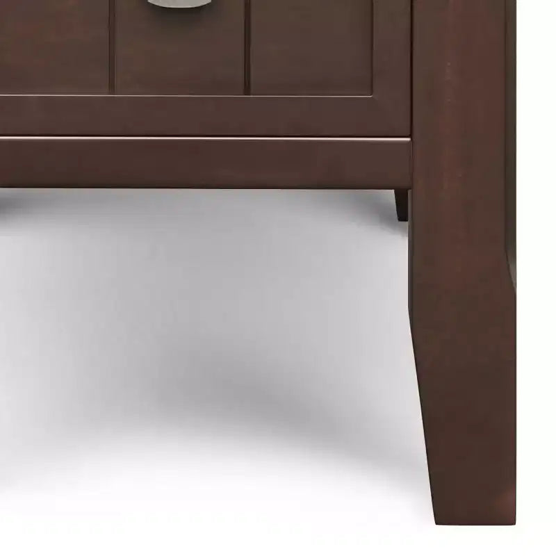 Narrow Side Table with Drawer, Brunette Brown, Storage Shelf, Lacquered Pine Frame