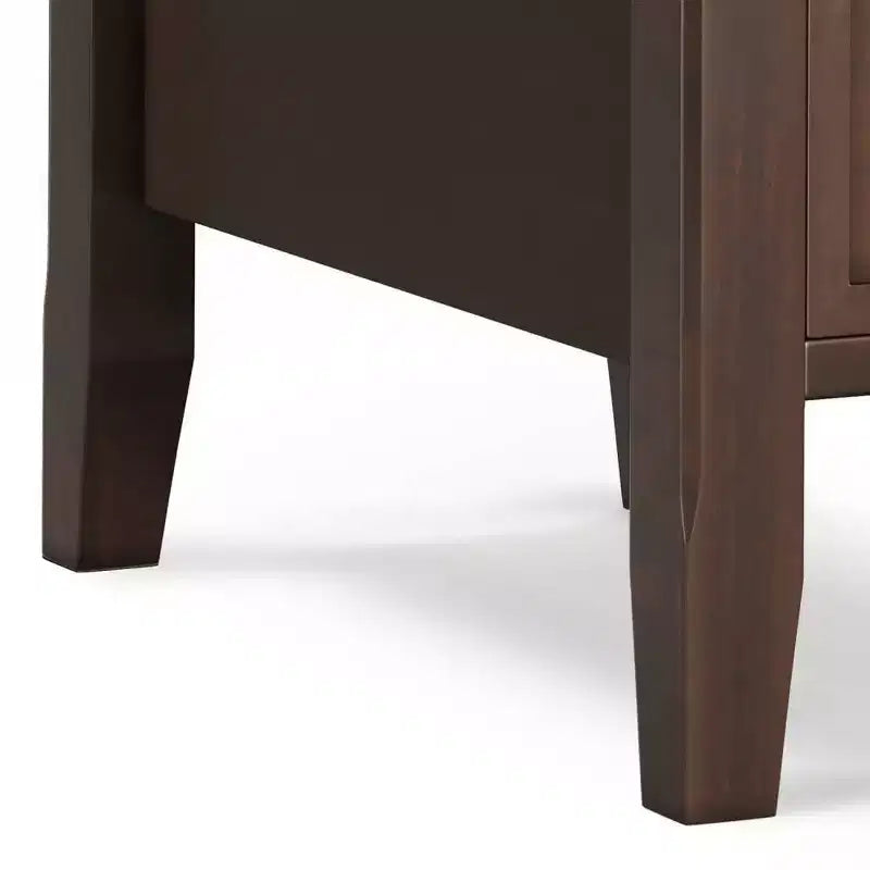 Narrow Side Table with Drawer, Brunette Brown, Storage Shelf, Lacquered Pine Frame
