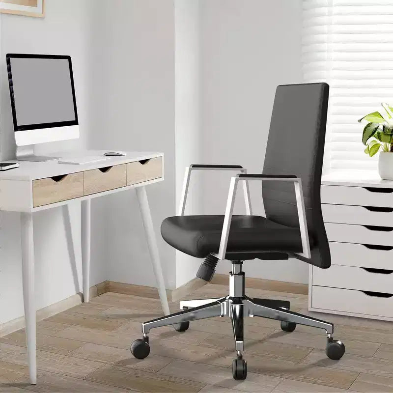 Modern Leather Office Chair, Swivel & Tilt Ergonomic Desk Chair with Iron Frame
