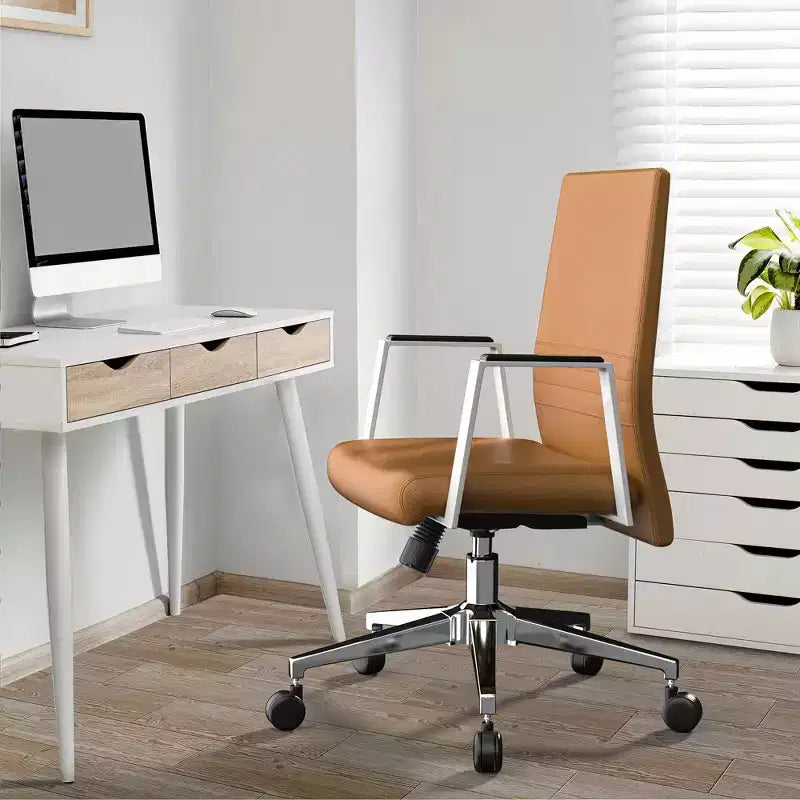 Modern Leather Office Chair, Swivel & Tilt Ergonomic Desk Chair with Iron Frame