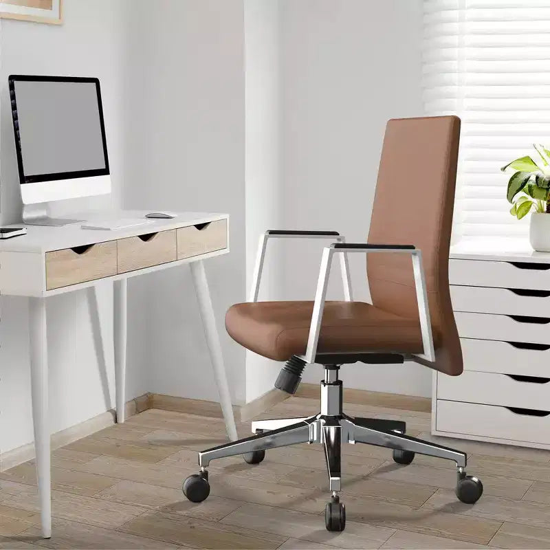 Modern Leather Office Chair, Swivel & Tilt Ergonomic Desk Chair with Iron Frame