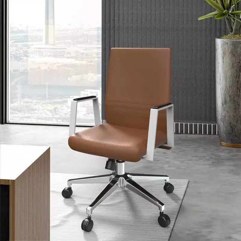 Modern Leather Office Chair, Swivel & Tilt Ergonomic Desk Chair with Iron Frame