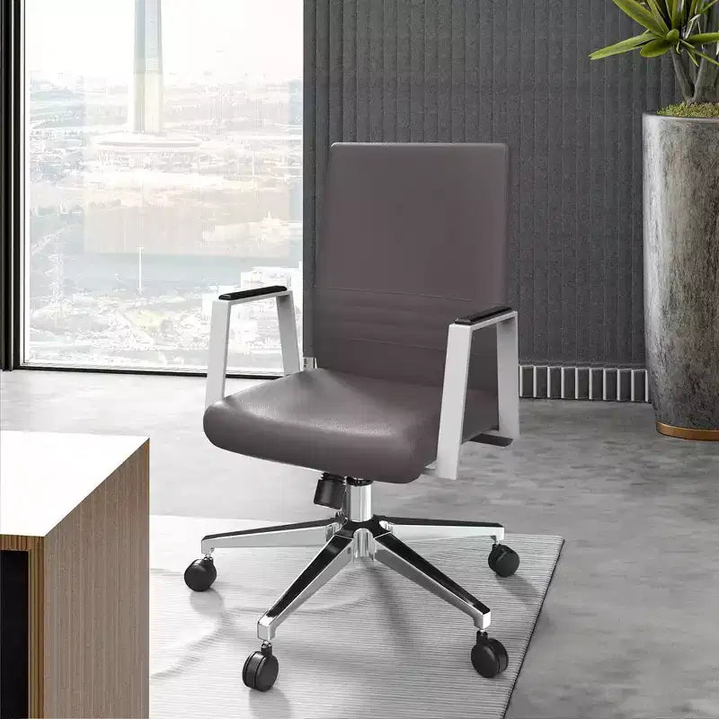 Modern Leather Office Chair, Swivel & Tilt Ergonomic Desk Chair with Iron Frame