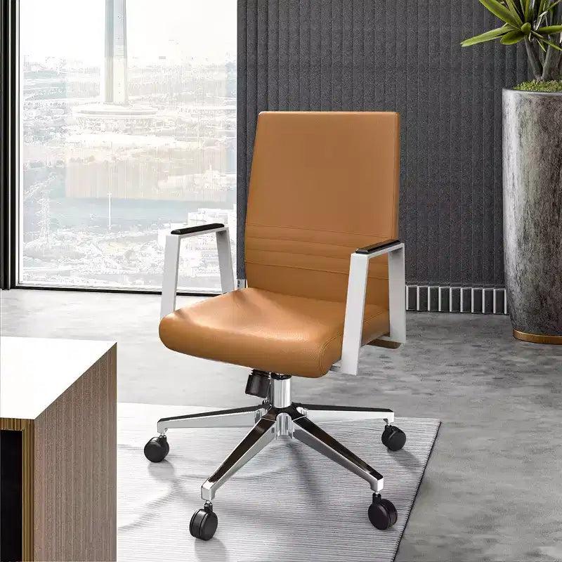 Modern Leather Office Chair, Swivel & Tilt Ergonomic Desk Chair with Iron Frame