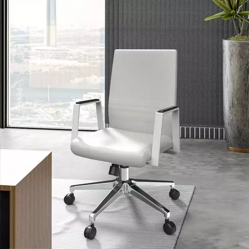 Modern Leather Office Chair, Swivel & Tilt Ergonomic Desk Chair with Iron Frame