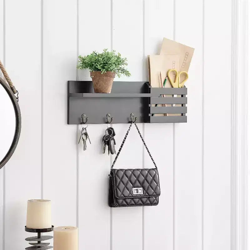 18" Utility Shelf with Pocket and Hanging Hooks