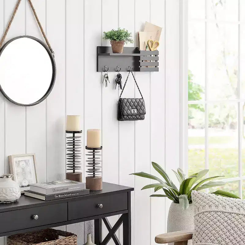 18" Utility Shelf with Pocket and Hanging Hooks