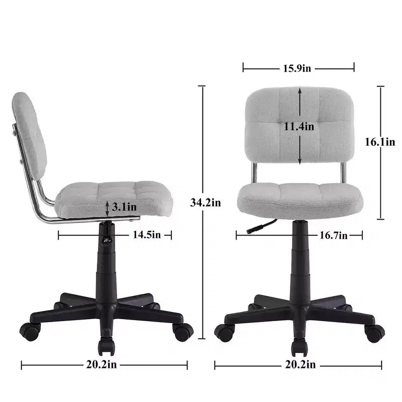Modern Armless Home Office Chair, 360° Rolling Swivel, Height Adjustable