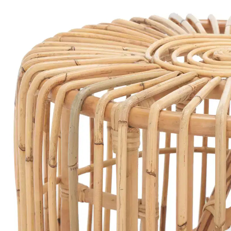 Round Rattan Accent Table, Coastal Style, 21.7" Diameter, Indoor Use
