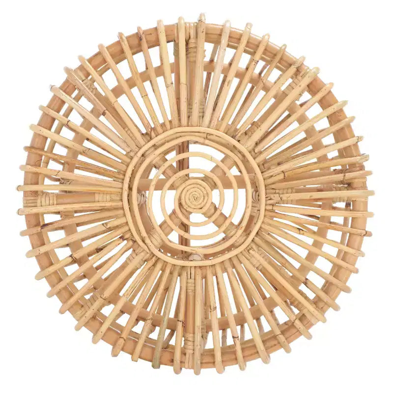 Round Rattan Accent Table, Coastal Style, 21.7" Diameter, Indoor Use