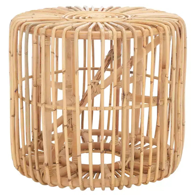 Round Rattan Accent Table, Coastal Style, 21.7" Diameter, Indoor Use